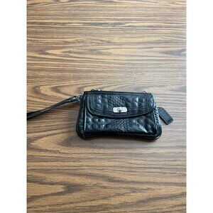 Small black faux crocodile zippered wristlet bag